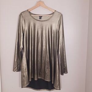 Intro Stretch Tunic Shimmer Gold Crewneck Women's Top Size 1X